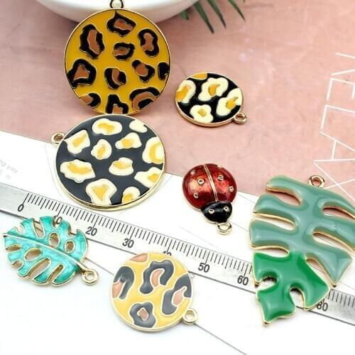 6pcs Trend Cute Charms personality Round Earrings Statement Leaves Ladybug Earrings for Women pendant Diy Jewelry Accessories