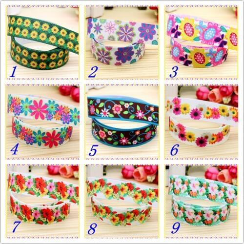 7/8'' Free shipping flowers printed grosgrain ribbon hairbow headwear party decoration diy wholesale OEM 22mm D259