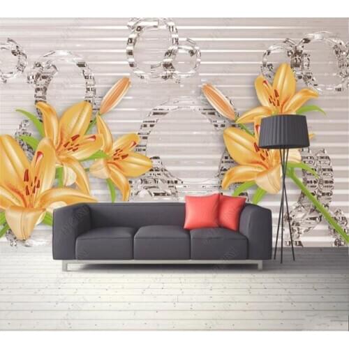 Beibehang Customized Wallpaper Beautiful Glazed Lily Mural Living Room TV Background Home Decoration Painting Papel de Pared