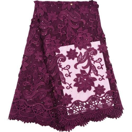 Free Shipping Burgundy African Red Lace Fabric With Stones 3D Applique Tulle Lace Fabric French Lace Fabric For Wedding S1626