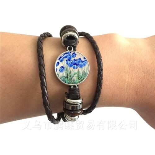More Beautiful Flowers Design Time Gem Bracelet European And American Black/Brown Leather Bangles Jewelry Best Gift For Friends