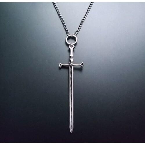 Large Silver Color Sword Necklace, Gothic Sword Necklace, Wicca, Pagan Jewelry, Warrior necklace, unisex necklace