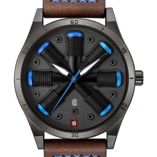 Airplane Engine Engraved Watch Mens Big Dial Male Wrist Watches Flieger Pilot Sports Wristwatch Reloj Aviator Mens Clock