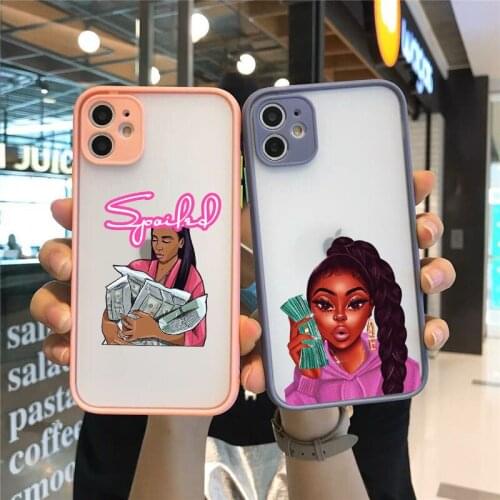 Black Head Sweet Spoiled Girl Fundas Phone Case For iPhone 11 12 Pro Max X XR SE20 8 7 Plus MAKE MONEY Cash Hard Matte Cover Bag