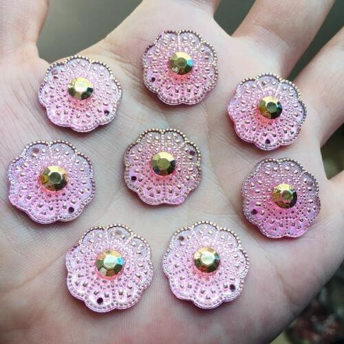 20mm Resin flower Rhinestone Flatback Wedding decoration 2 hole Buttons-15pcs /B124