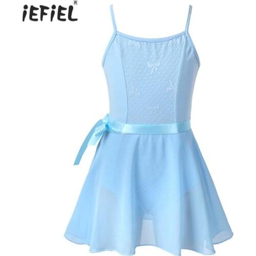 Kids Girls Sleeveless Tulle Ballet Dance Costumes Dancewear Caged Back Gymnastics Leotard Jumpsuit with Chiffon Skirt Outfit Set