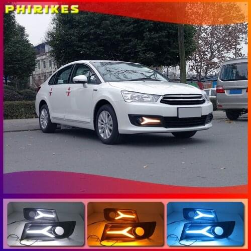 For Citroen C-Quatre 2012-2018 with Dynamic moving yellow turn signal LED DRL daytime running light+Front fog light