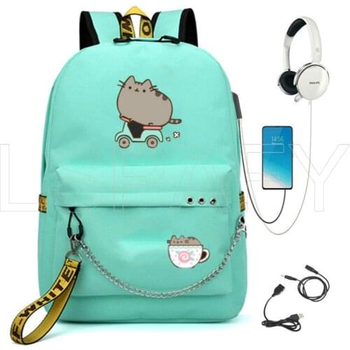 Fat cat Canvas bag unicorn Rucksacks USB backpack for teenagers Girls women School travel Shoulder Bag