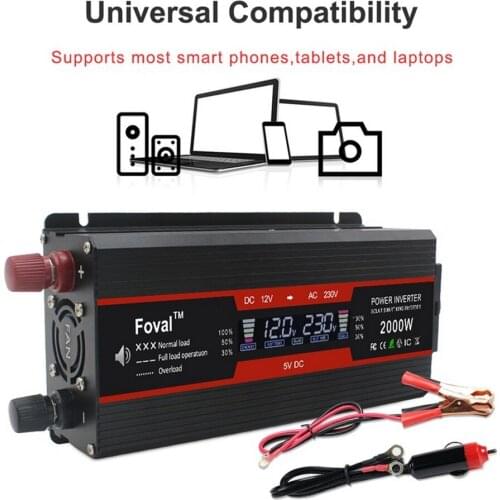 Power Inverter 12V 220V Modified Pure Sine Wave Lcd Display Solar 2 USB Car Transformer Convert Uk Us Socket 2000W/3000W