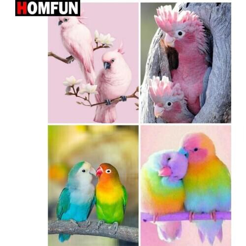 HOMFUN Paint With Diamond Embroidery "Parrot bird animal" Diamond Painting Full Square Round Picture Of Rhinestone Decor