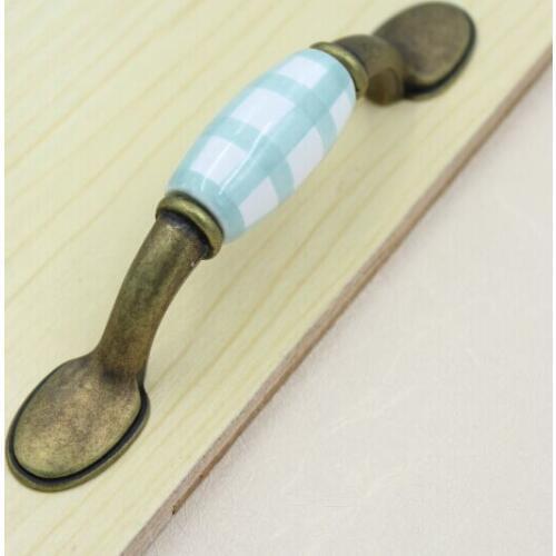 76mm green pane ceramic drawer pull knob antique brass kitchen cabinet handle pull bronze dresser pull knob furniture handles 3"
