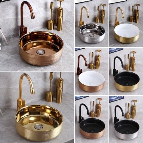 Nordic ceramic counter basin household round small washbasin rose gold wash creative counter basin