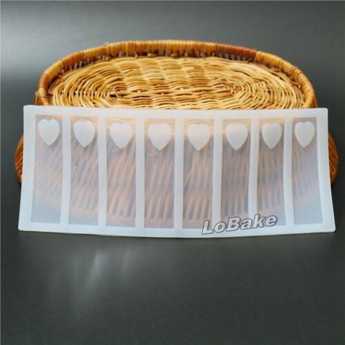 Creative 8 cavities long rectangle with heart hole shape silicone fondant candy sugarcraft sweet lace mold for pastry