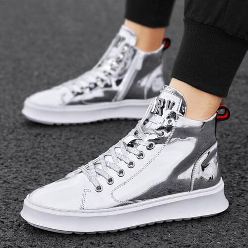 Autumn Winter Fashion Silver Casual Sneaker for Men Glitter Luxury High Shoes Men Casual Platform Hip hop Men High top Sneakers