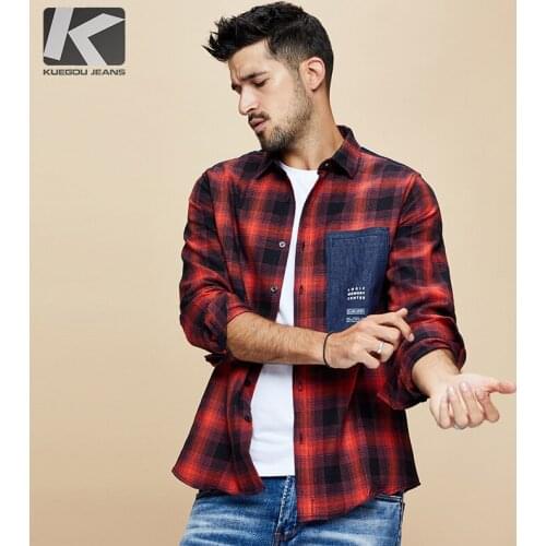 Мужские клечатые рубашки KUEGOU China At AliExpress