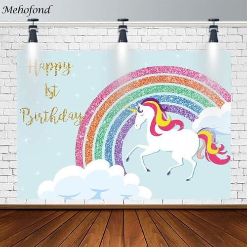 MEHOFOTO Photography Background Cartoon Rainbow Unicorn Clouds Stars Fairy Tale Backdrop Customize Photocall Camera Fotografica