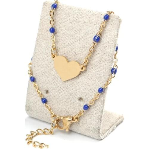 DoreenBeads Fashion 304 Stainless Steel Bracelets For Men Women Gold Red Colorful Enamel Heart Beads Hot Jewelry 18cm long, 1 PC