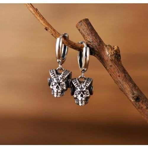 Mens Retro Gothic Fashion Goat Skull Metal Pendant Trend Boy Cool and Handsome Gift Earrings