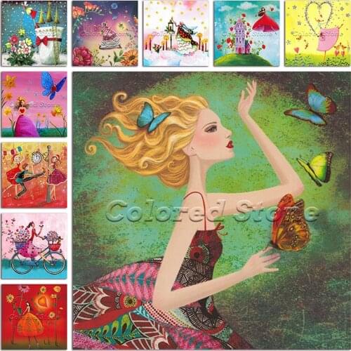 New 5D Full Square Diamond painting embroidery Cross stitch Cartoon Flower heaven castle princess butterfly mermaid Drawing 002