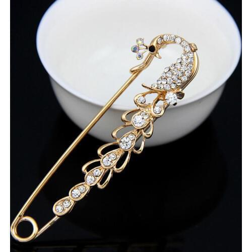 NEW Elegant Brooches Pin Up For Women Suit Hats Clips Girl Peacock Crystal Rhinestones Brooch Pins Needle Fashion Jewelry
