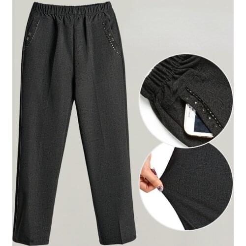 2021 Women Autumn New Middle-aged Straight Trousers Female Casual Loose Grandmas Trousers Ladies Thick Warm Long Pants E455