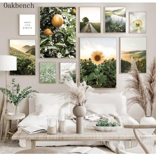 Sunflower Canvas Sunrise Poster Landscape Drawing Print Forest Sunbeam Painting Scandinavian Posters Nordic Pictures Room Decor
