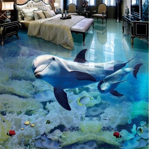 Custom 3d floor dolphin 3d stereoscopic wallpaper floor pvc self adhesive wallpaper 3d floor murals waterproof wallpaper