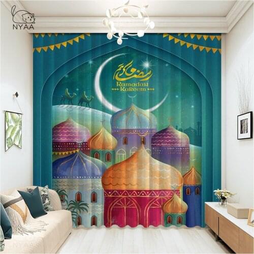 Ramadan Kareem Poster With Geometric Curtain Window Europe Blue And White Roman Curtain Curtains Living Room Green Micro Shading