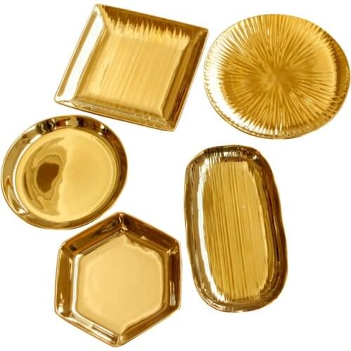 European-style luxury golden ceramic jewelry tray storage small tray jewelry storage tray home decoration