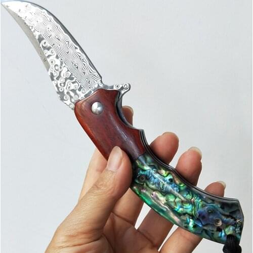 Free shipping New style The handle shell Pure manual Damascus knife Pattern steel folding knife Exquisite gift