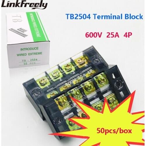 TB2504 10pcs Dual Row Screw Terminal Block Strip 4P 25A /600V Electric Wire Connector Terminal Fast Crimp TB 15A 45A Terminals