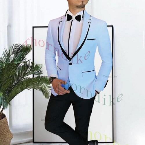 Thorndike Light Blue Slim Fit Business Work Wear Blazers Custom Made Men Suits Formal Prom Party Dinner Dress Tailor-Made T1344