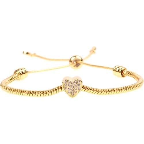WT-MB115 wholesale new design trendy heart charm bracelet adjustable size women micropave CZ charm bracelets