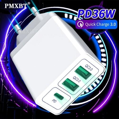 36W PD 3.0 Dual USB Charger Quick Charge EU US Plug For iPhone12 8 Plus Note 10 Xiaomi Redmi Power Delivery Mobile Phone Adapter