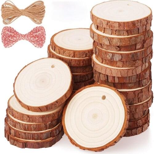 10pcs Natural Wood Slices Craft Wood Kit Unfinished Predrilled with Hole Wooden Circles Tree Slices for Arts Christmas Ornaments
