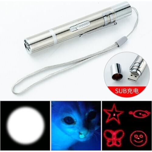 USB Rechargeable 3 In 1 Funny Cat Chaser Stick Mini Flashlight Red LED Laser Pointer Funny Cat Pen Pet Supplies