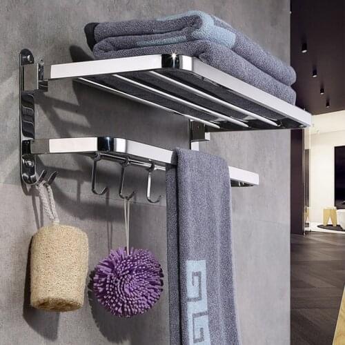 Towel Rack Foldable Stainless Steel Polishing Organizer Towel Holder Wall Mounted Shelf washroom rack For bathroom accessories