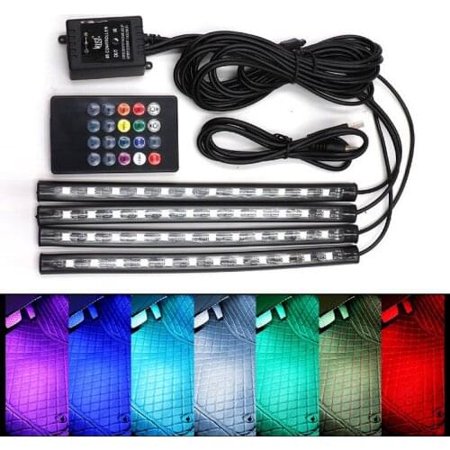 4pcs Music Control Car Decorative Lamp USB Led Strip 12V 5V RGB 5050 SMD Waterproof Interior Atmosphere lamp With Remote