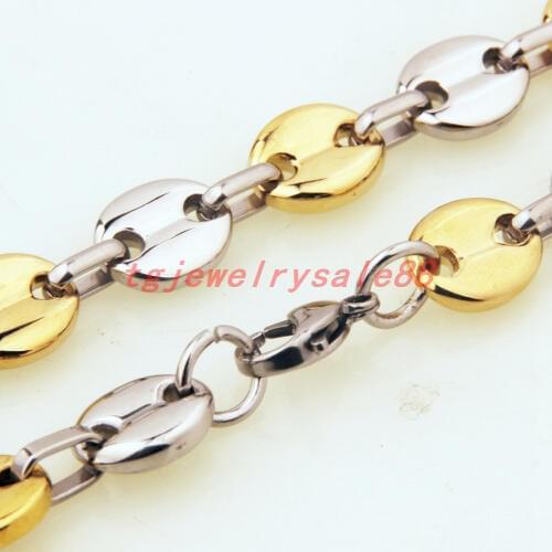 7/9/11mm Wide 7-40" Free Choose Silver Color Gold Color Coffee Beans Link Chain Necklace Or Bracelet Men Stainless Steel Jewelry