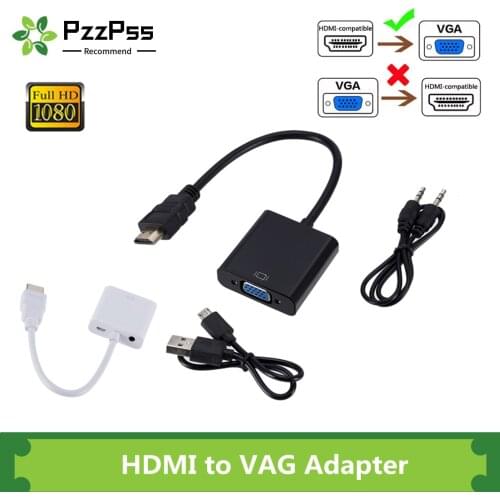 PzzPss HDMI to VGA Adapter with 3.5mm Audio Cable + USB Power Supply 1080P Digital to Analog Video Audio For PC Laptop Tablet