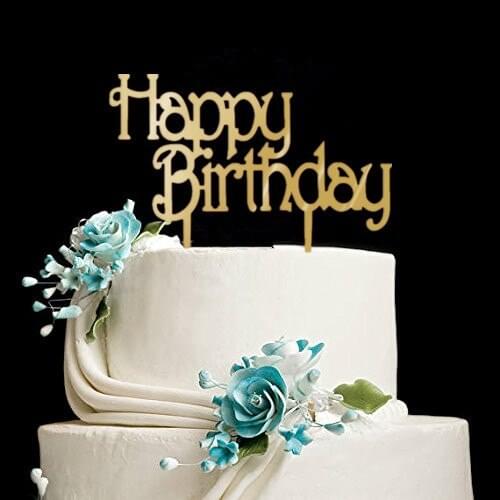 Acrylic Mirror Gold Happy Birthday Cake Topper Gold Theme Party Decoration Baby Shower