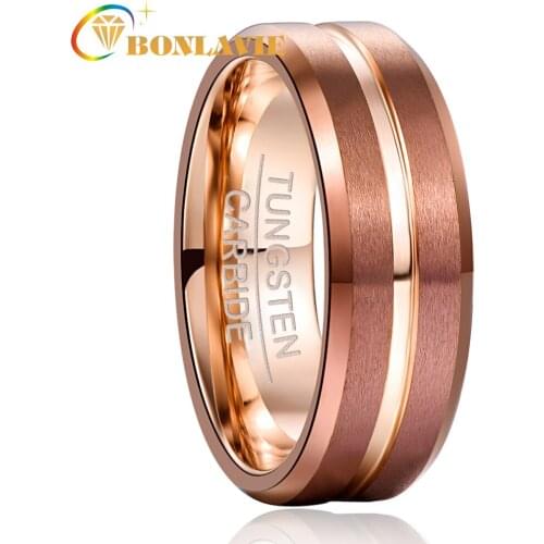 BONLAVIE Engrave I love You Promise Wedding Tungsten Ring for Men Women Rose Gold Color Classic Couple Rings