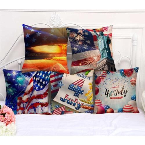 Throw Pillow Cases Happy USA Independence Day July 4th Cushion Cover 45x45cm Home Living Room Decoration Linen Pillowcover Decor