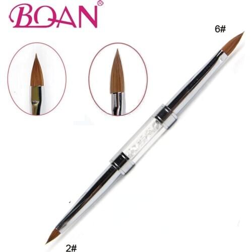 BQAN 1pc Double-end #2 and #6 Acrylic Nail Brush Pure Kolinsky Sable Hair Metal Handle with Rhinestones Nail Art Manicure Tool