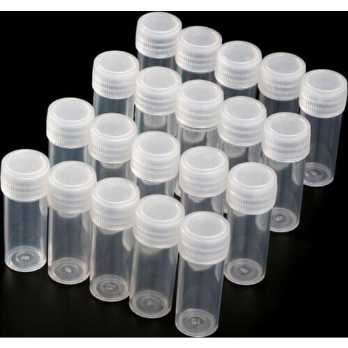 20Pcs 5ml Plastic Test Tubes Vials Sample Container Powder Craft Screw Cap Bottles for Office School Chemistry Supplies