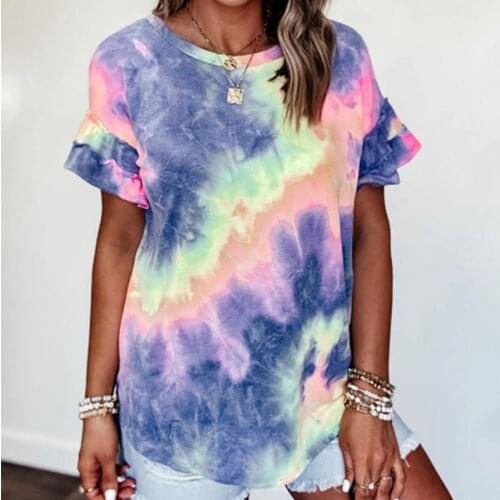 Hot Spot Summer European and American Womens Summer Loose Print Round Neck T-shirt Om9355
