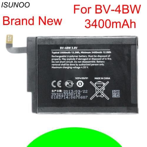 ISUNOO 5pcs/lot BV-4BW BV4BW Battery Replacement For Nokia Lumia 1520 Battery 3400mAh Batteries