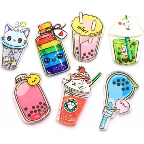 Kawaii Miniature Milk Bottle Tea Cups Flat Back Resin Planar DIY Handmade Paches For Hair Bows Keychain Phone Decorations