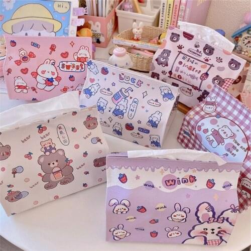 Cartoon Rabbit Tissue Box Cover PU Leather Foldable Handkerchief Box Napkin Holder For Living Room Kitchen Desktop Tissue Boxes