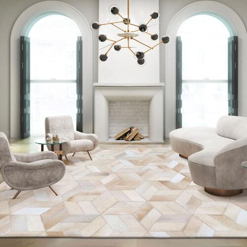 Nordic Cowhide Patchwork Carpet Modern Simple Geometry American Luxury Living Room Coffee Table Cushion Bedroom Floor Mat
